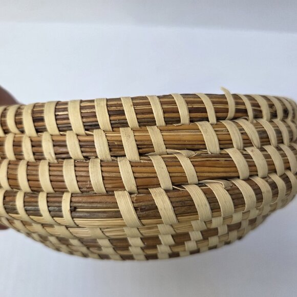 South Carolina Sweetgrass Gullah Basket 7" Round Catch All Handmade - Picture 7 of 14